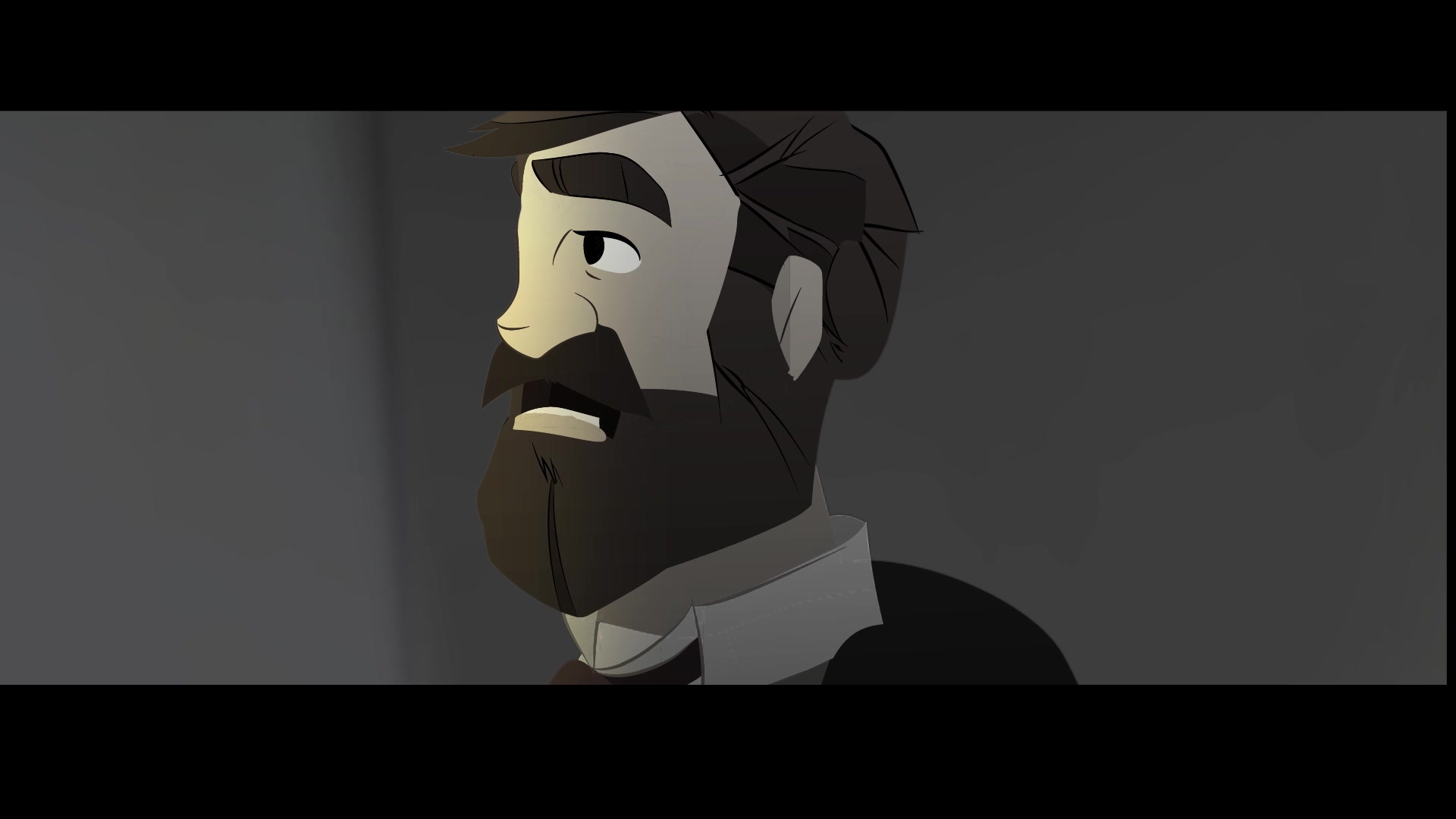 Warm light crossing Moody's face during the animated moment of spiritual conversion.