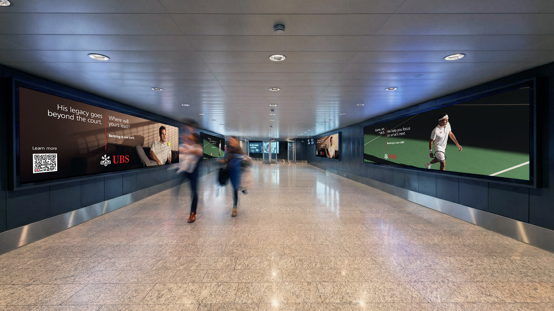 Visitor in neon yellow puffer jacket interacting with airport-inspired installation at Lufthansa Unhide New Worlds pop-up, Truman Brewery