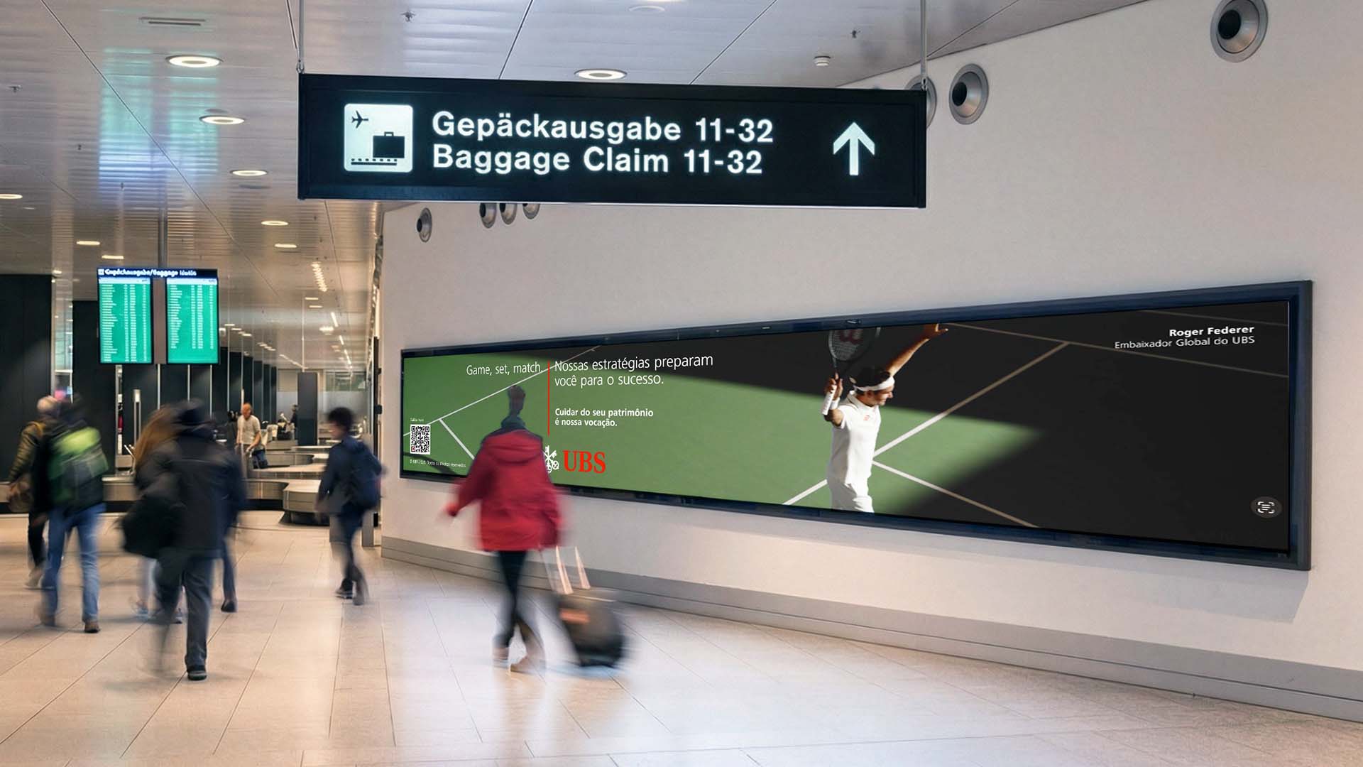 Visitor in neon yellow puffer jacket interacting with airport-inspired installation at Lufthansa Unhide New Worlds pop-up, Truman Brewery