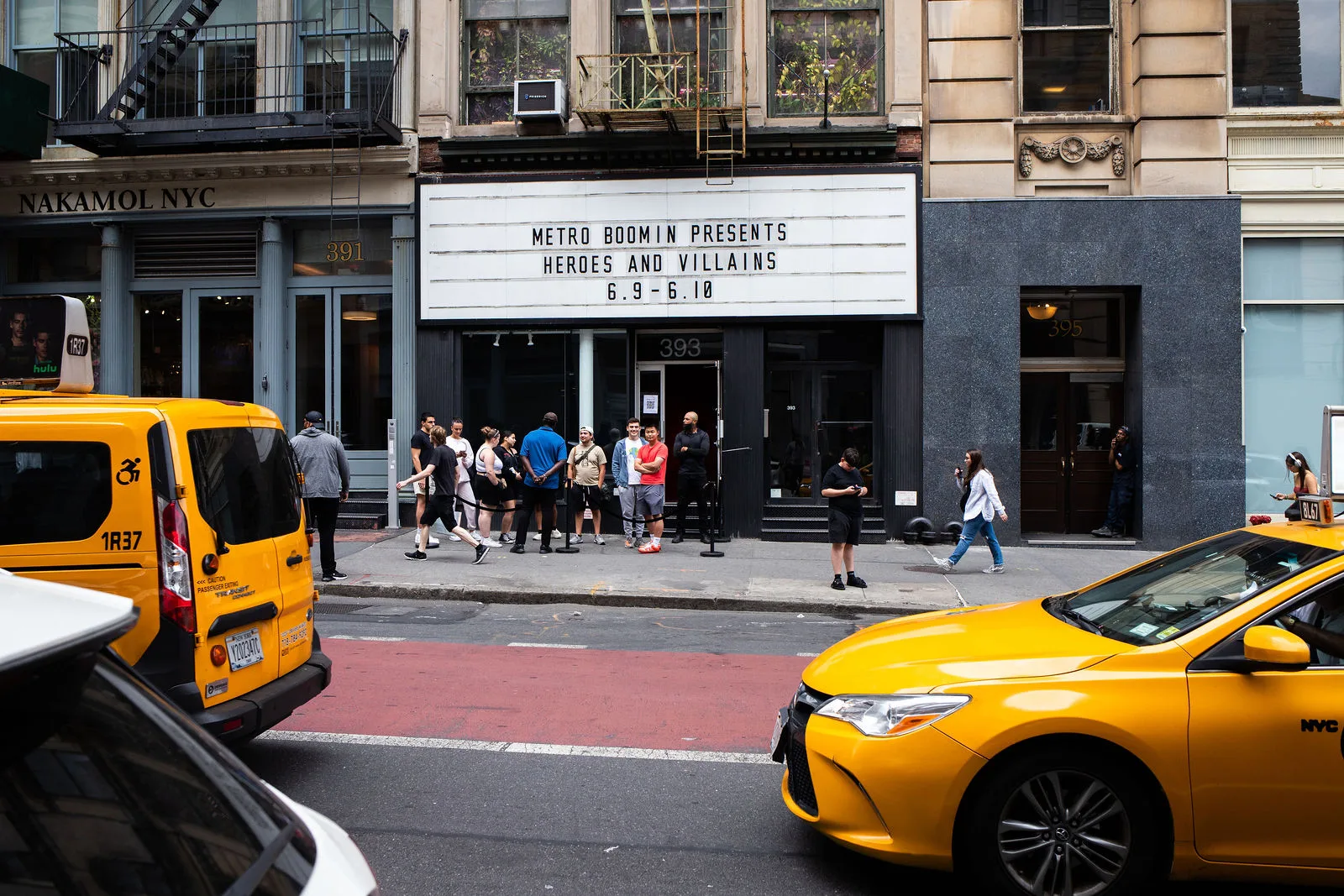 The 393 Broadway exterior and marquee on the street in Tribeca
