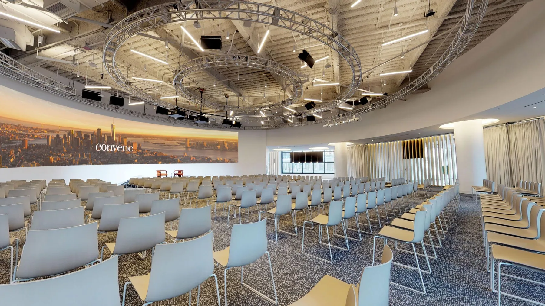 Convene conference room in New York with a curved LED wall