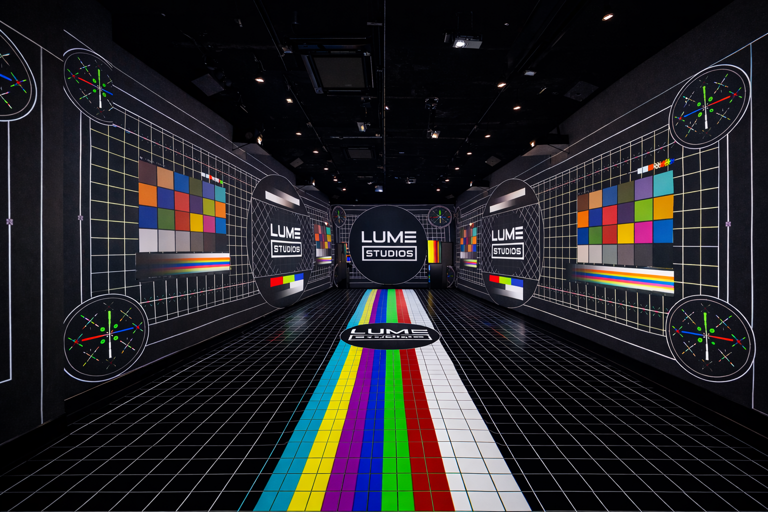 LUME Studios immersive event space interior at 393 Broadway Tribeca NYC showing 360 degree projection mapping