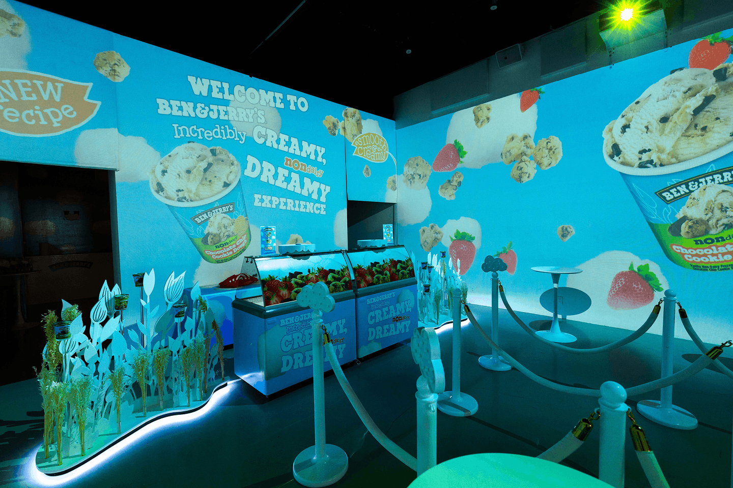 Ben and Jerry's Dreamy experience with ice cream projections and freezer displays at LUME Studios