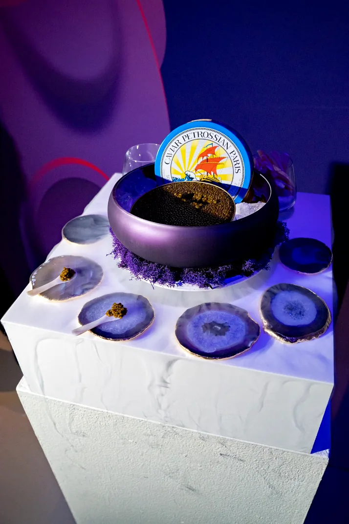 Roku executive dinner at LUME Studios, caviar service
