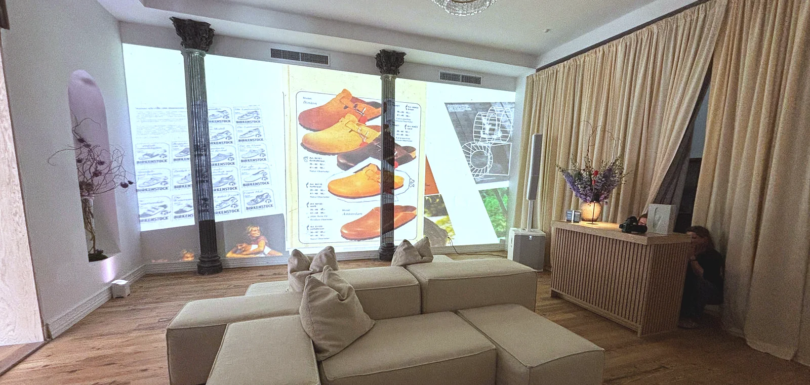Birkenstock off-site showroom, projection lounge, lighting and projection by LUME Studios