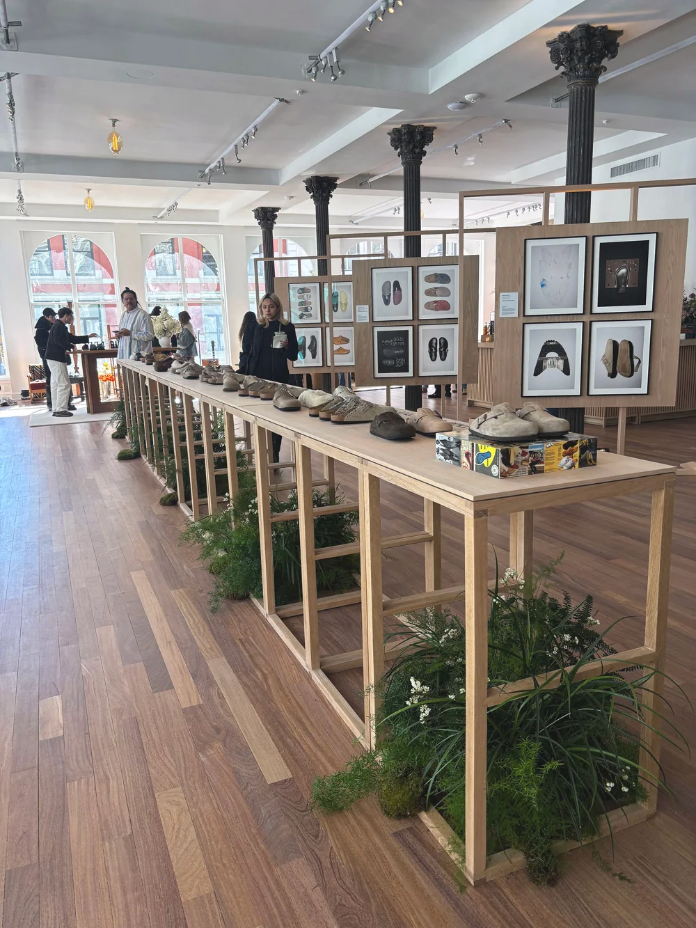 Birkenstock off-site showroom, long table art, lighting and projection by LUME Studios