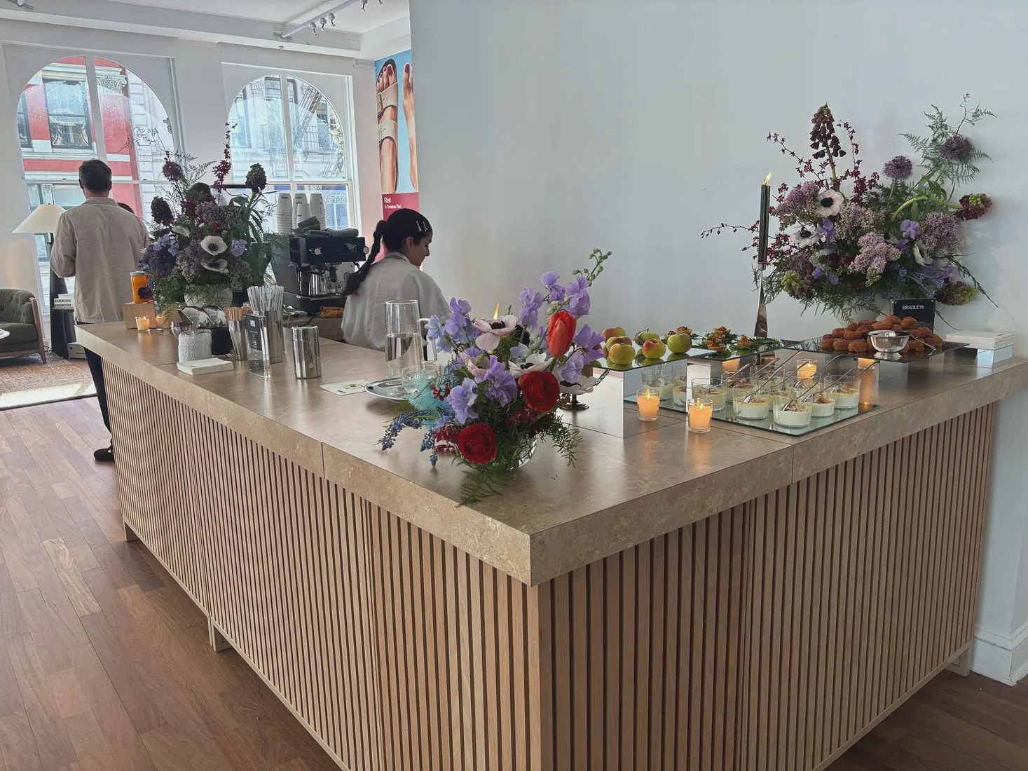 Birkenstock off-site showroom, bar florals, lighting and projection by LUME Studios