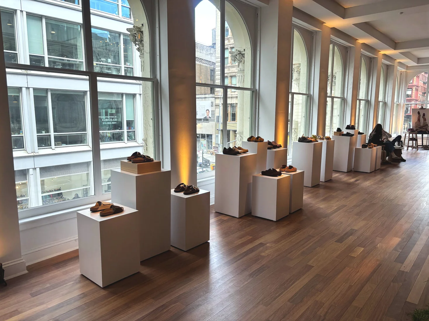 Birkenstock off-site showroom, window plinths, lighting and projection by LUME Studios