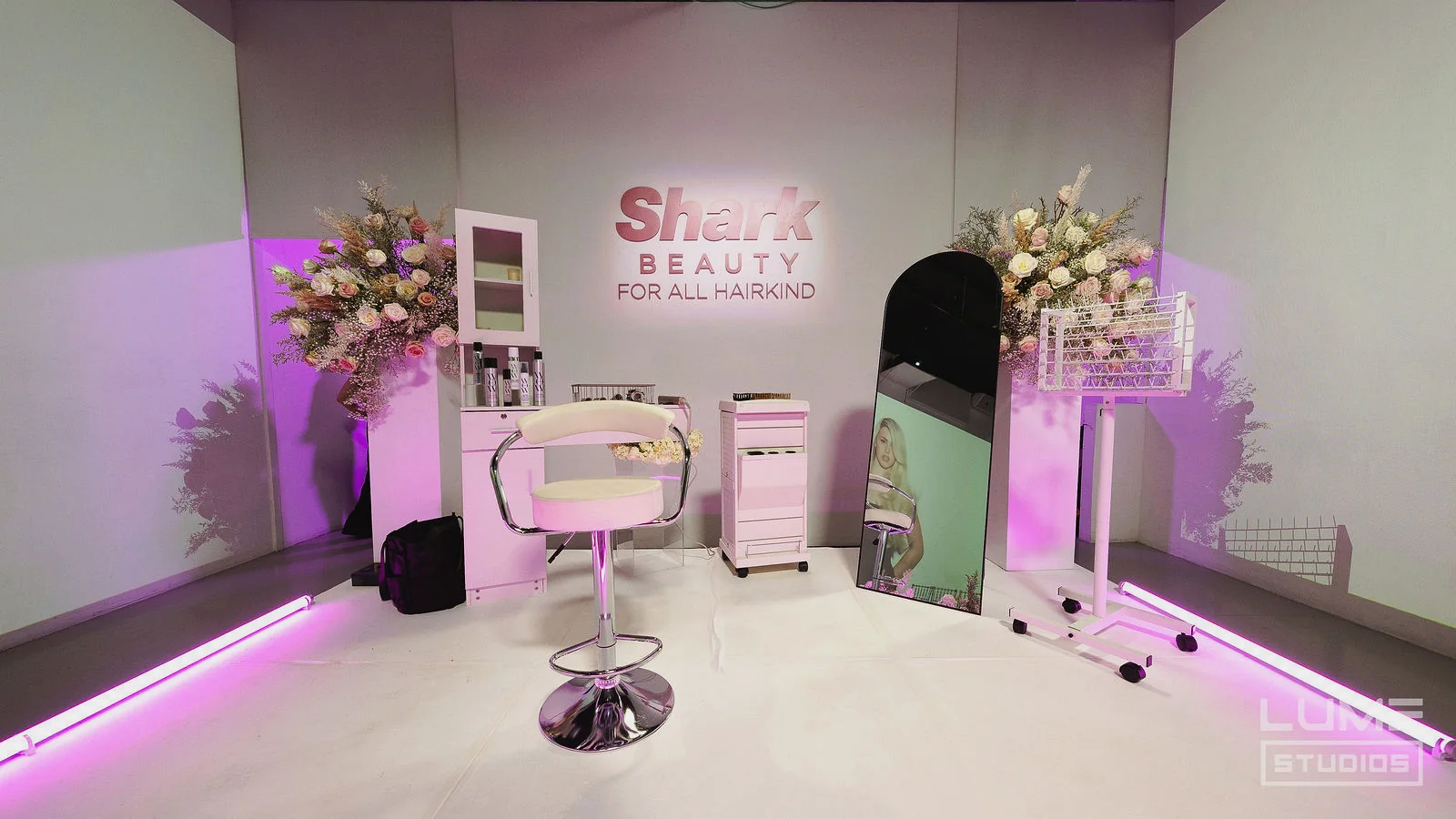 Shark Beauty x Chris Appleton at LUME Studios, styling chair set