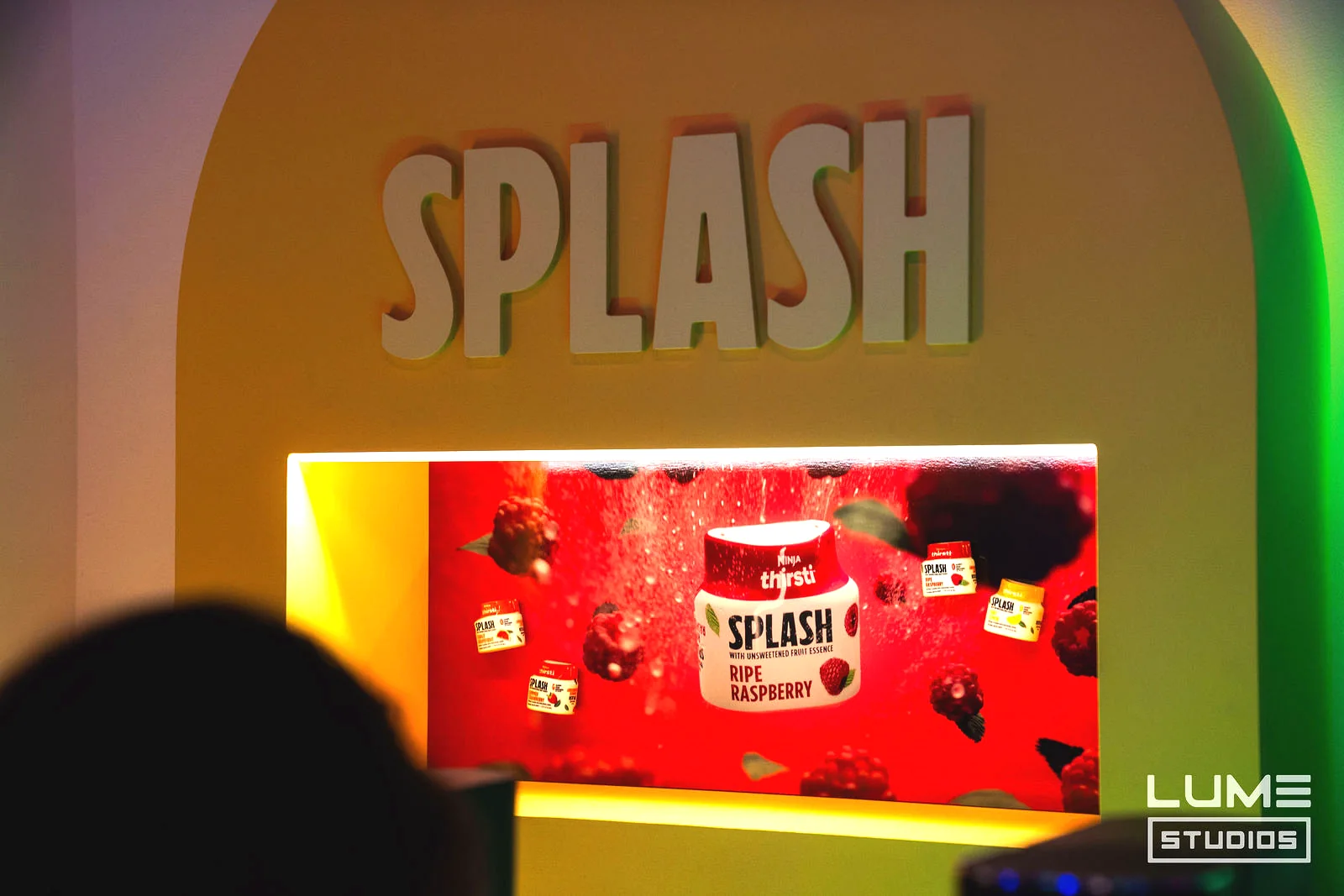 Ninja Thirsti launch at LUME Studios, splash arch
