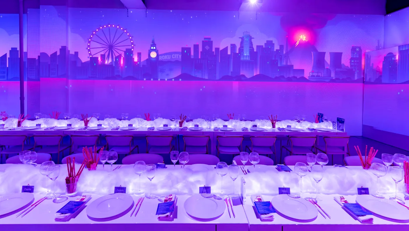 Roku executive dinner at LUME Studios, aurora room tables