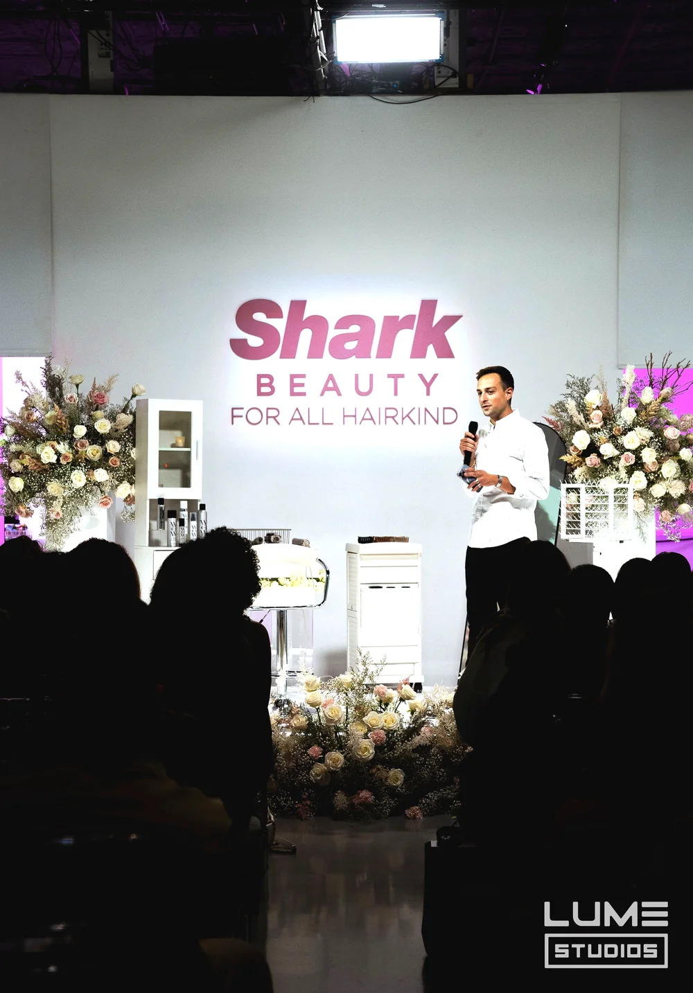 Shark Beauty x Chris Appleton at LUME Studios, stage backdrop portrait