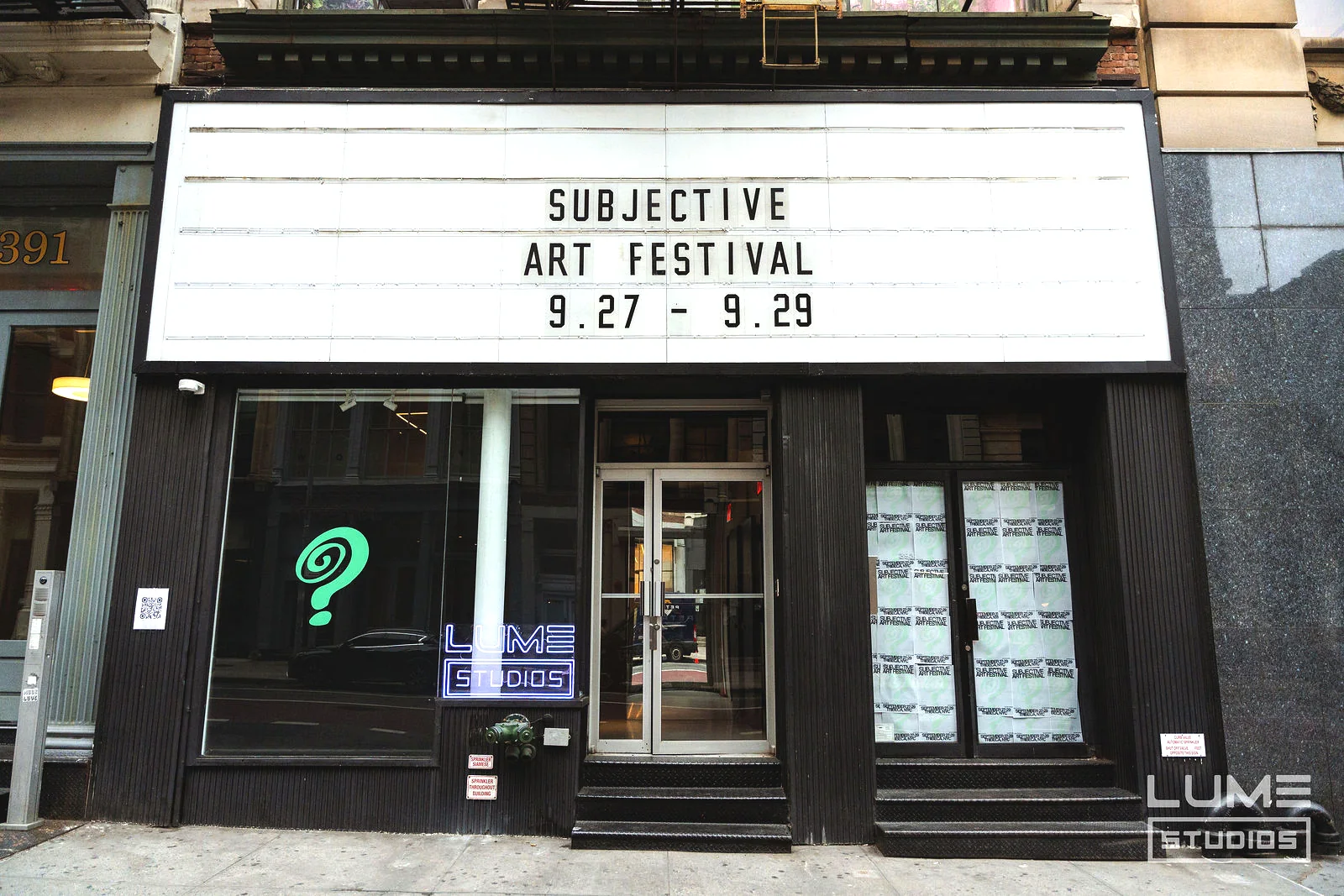 SUBJECTIVE Art Festival at LUME Studios, 393 Broadway, marquee close