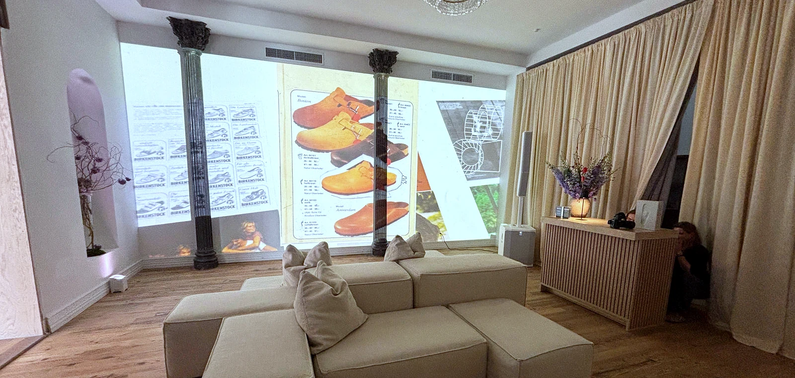 Birkenstock off-site showroom, projection lounge, lighting and projection by LUME Studios