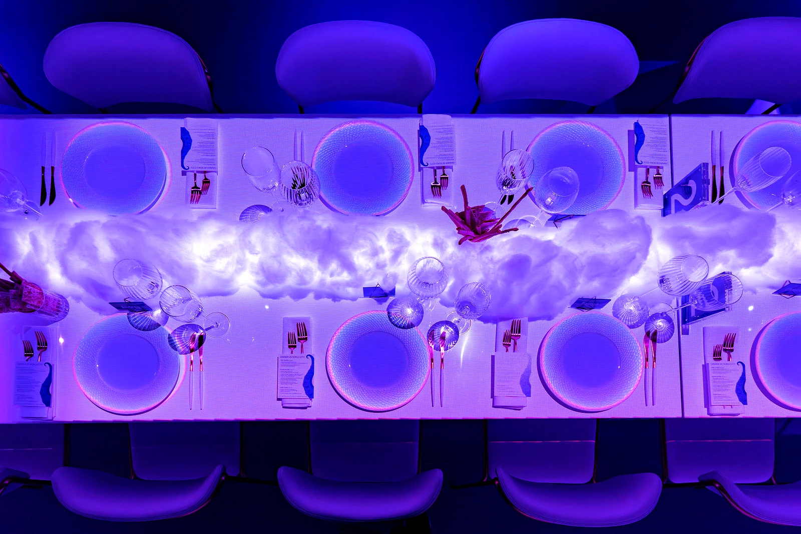 Roku executive dinner at LUME Studios, cloud tablescape from above