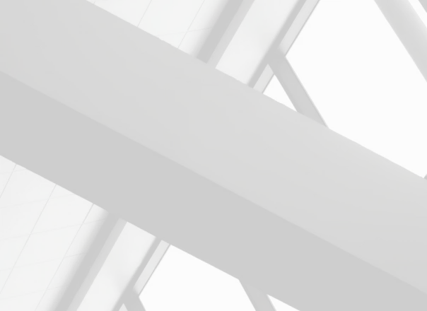 Close-up view of a black diagonal beam against a background of geometric white ceiling panels and large windows.