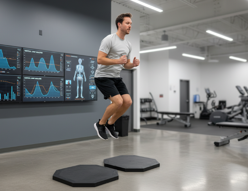 Athlete undergoing advanced movement assessment for performance physical therapy in Brentwood using force plate technology