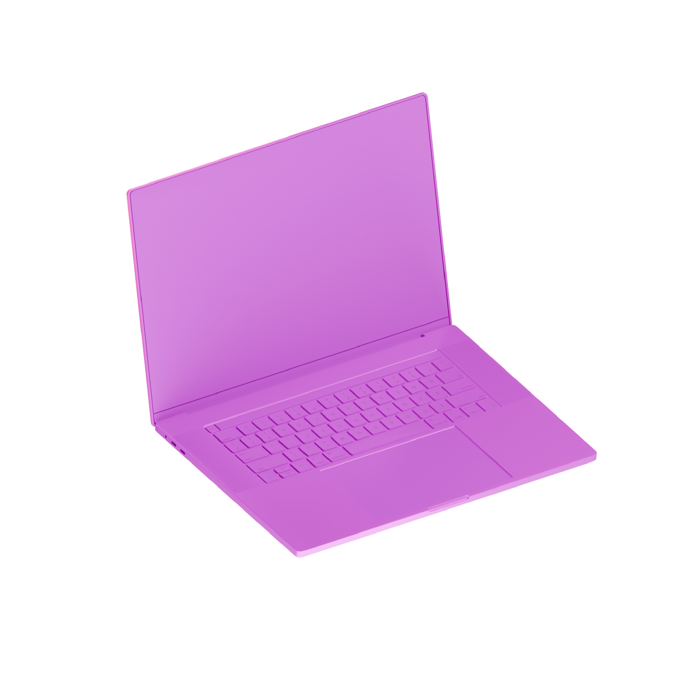 3D model of a purple laptop with an open screen and visible keyboard.