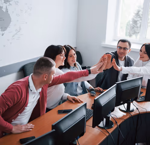 Employee team working together.