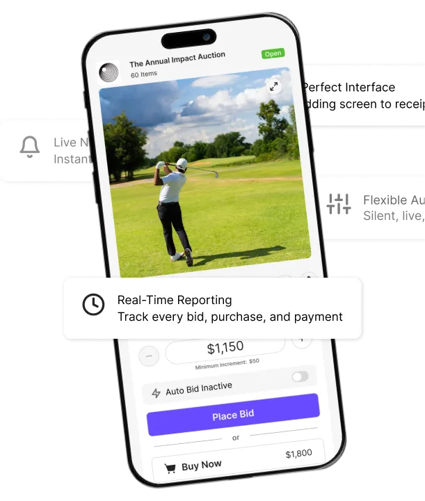 Handbid mobile bidding interface shown on multiple device sizes