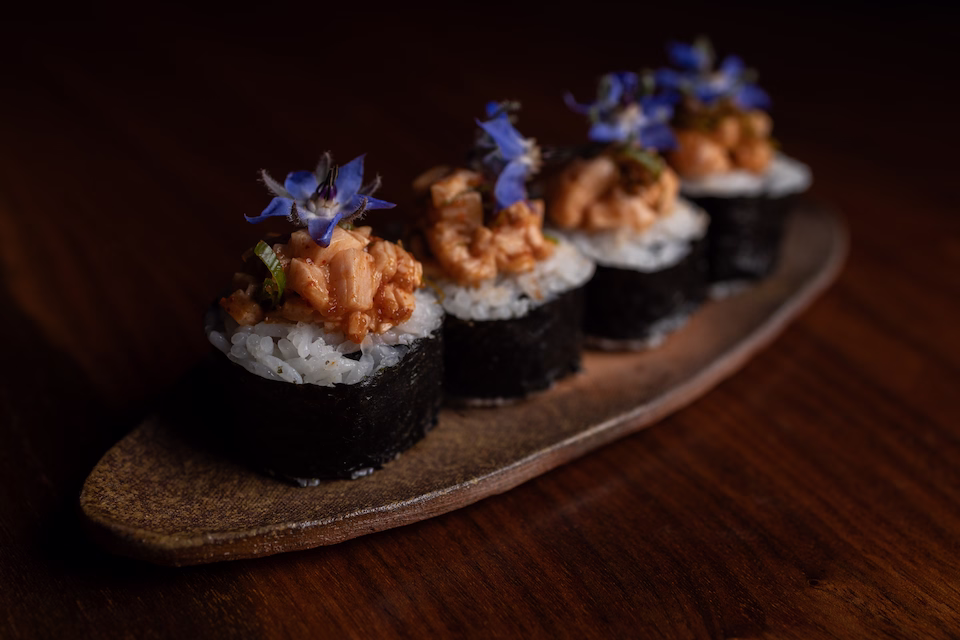 BlueNalu toro served in a sushi roll