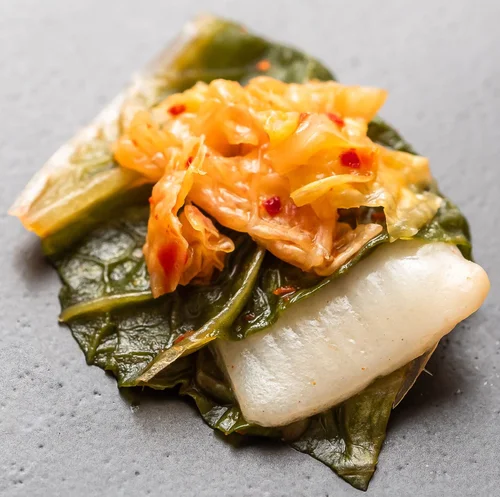 BlueNalu's whole-muscle, cell-based yellowtail prepared in acidified form in a kimchi recipe.