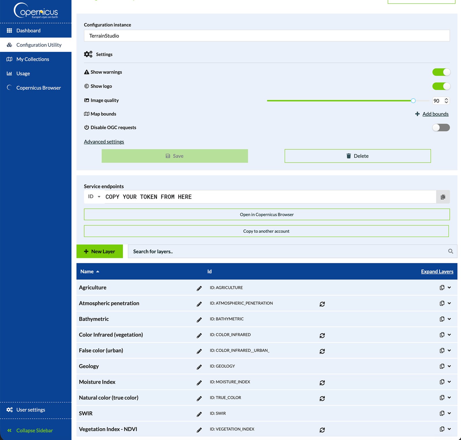 The finished TerrainStudio configuration with its ID and ten layers