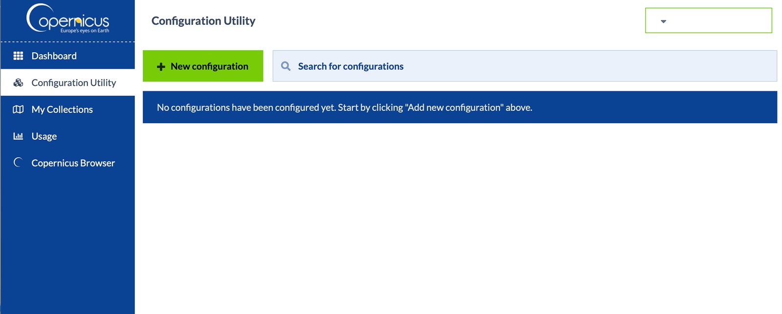 Sentinel Hub Configuration Utility with the New configuration button
