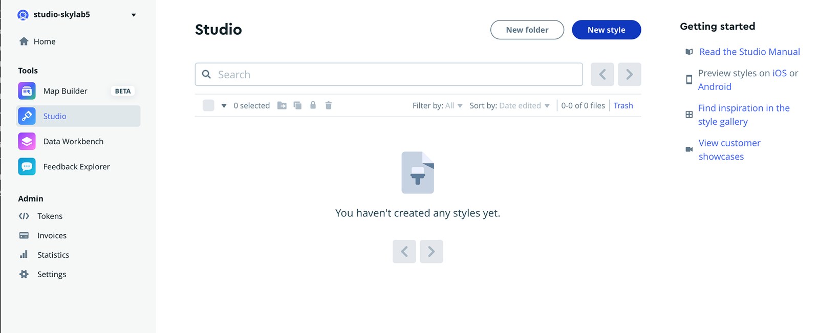 Mapbox Studio with the New style button