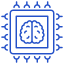 Blue icon of a brain with circuitry lines and nodes representing embedded AI technology.