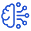 Blue icon of a brain with connected nodes representing neural network or brain activity.