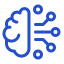 Blue icon of a brain with connected nodes representing neural network or brain activity.