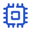 Blue icon of an integrated circuit chip with a microchip symbol in the center.