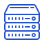 Blue server rack icon with three stacked units and a network port on top.