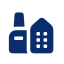 Icon of a factory building with three chimneys emitting smoke.