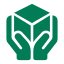 Two hands holding a 3D cube, symbolizing care or protection of an object.