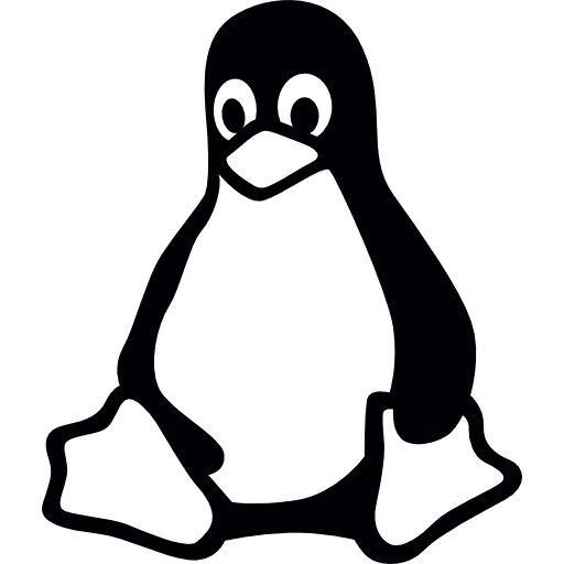Simplified black and white outline of a penguin with large flippers and a rounded body.