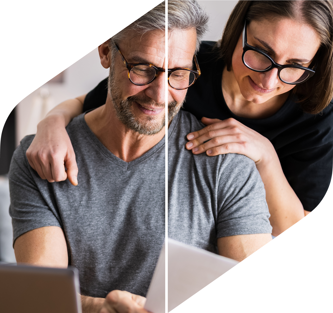 Couple reviewing information on a laptop together as part of collaborative wealth management planning.