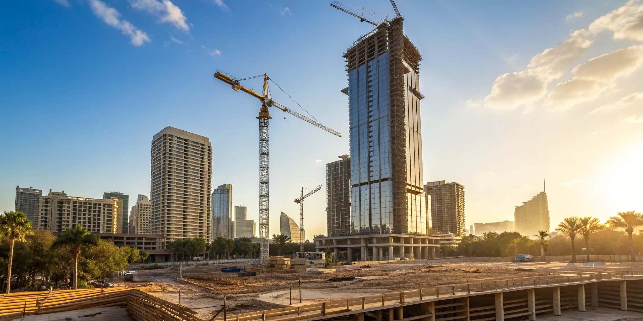 Sunrise over upcoming commercial construction projects transforming the Orlando skyline.