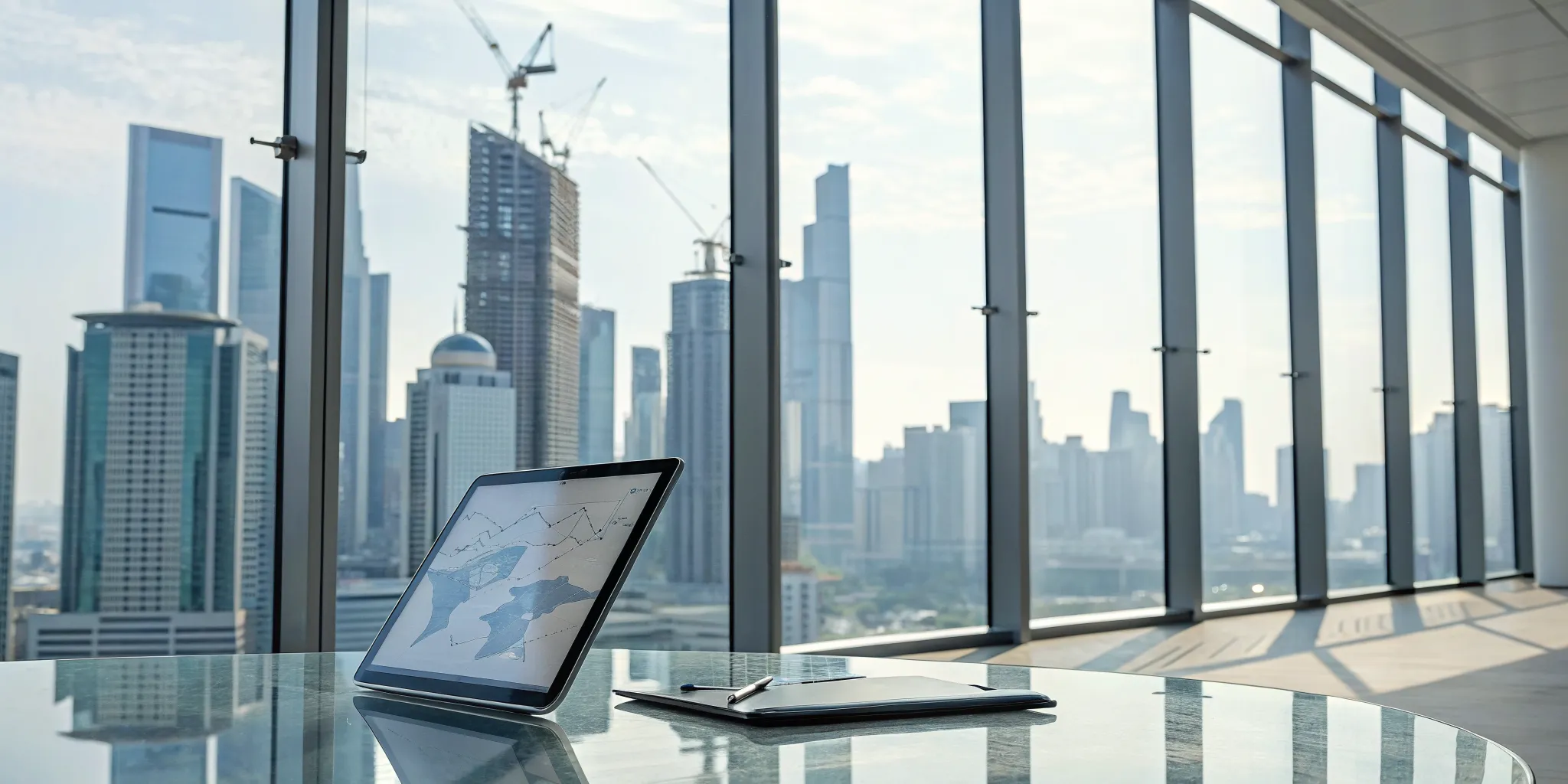 A laptop displaying owner and developer data analytics on a desk.