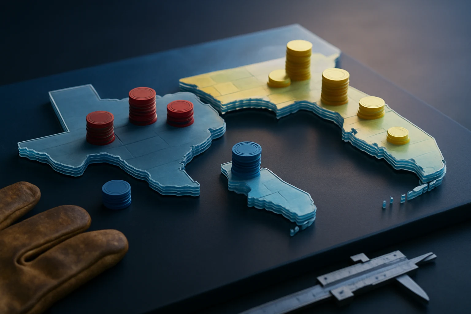 Editorial diorama comparing two coastal regions