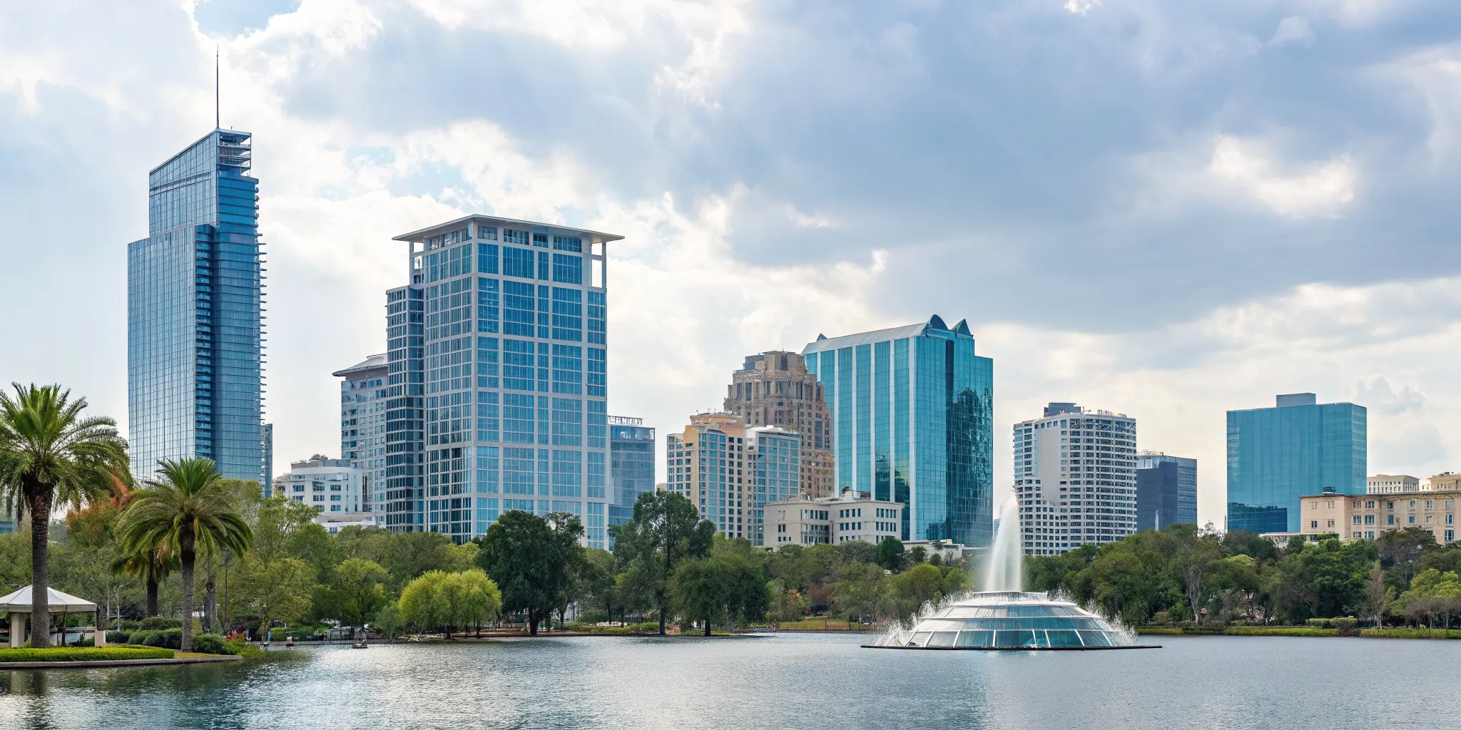 Orlando skyline with Lake Eola fountain and the commercial permits database.