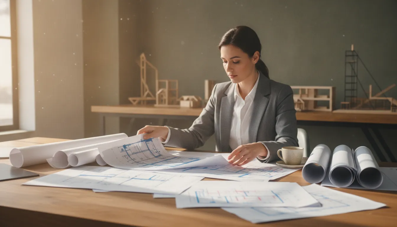 Business development manager planning construction outreach at a desk