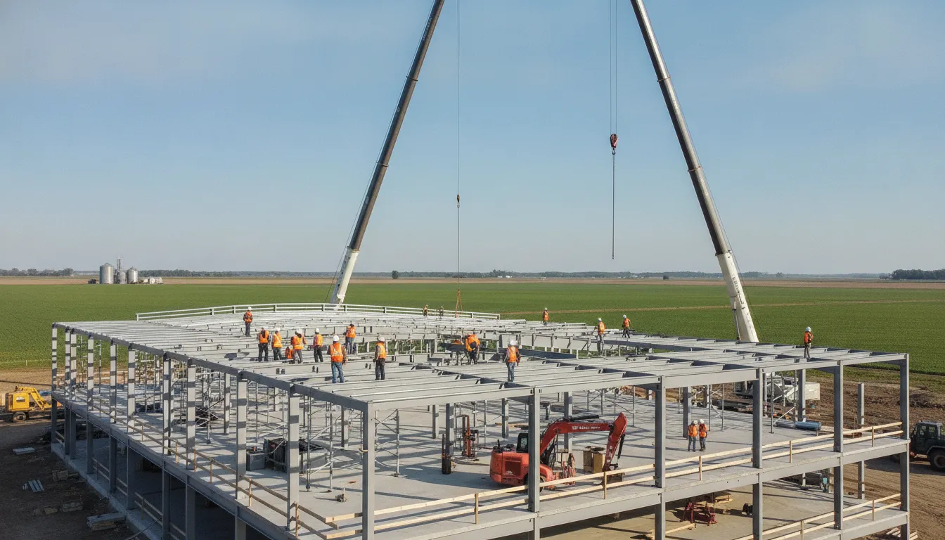 Commercial steel-frame construction site in Indiana