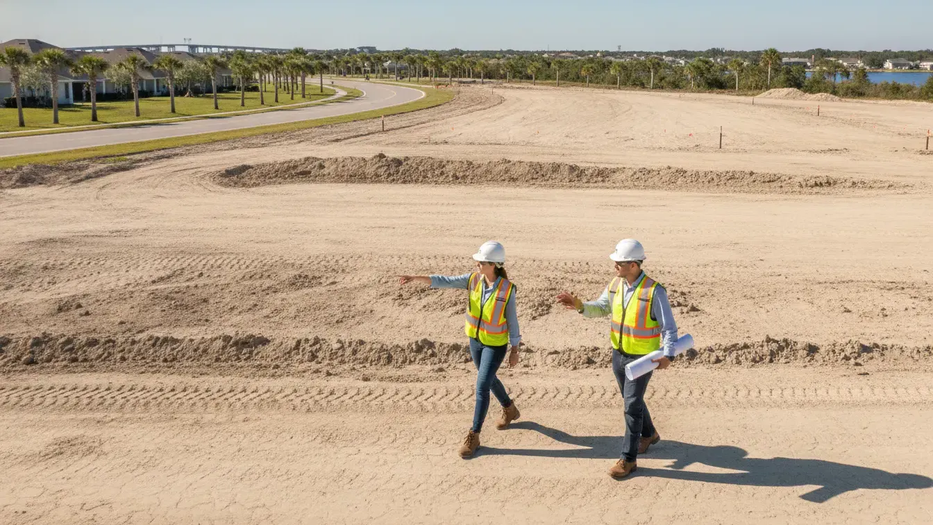 Developer and architect reviewing an early Jacksonville healthcare construction site signal