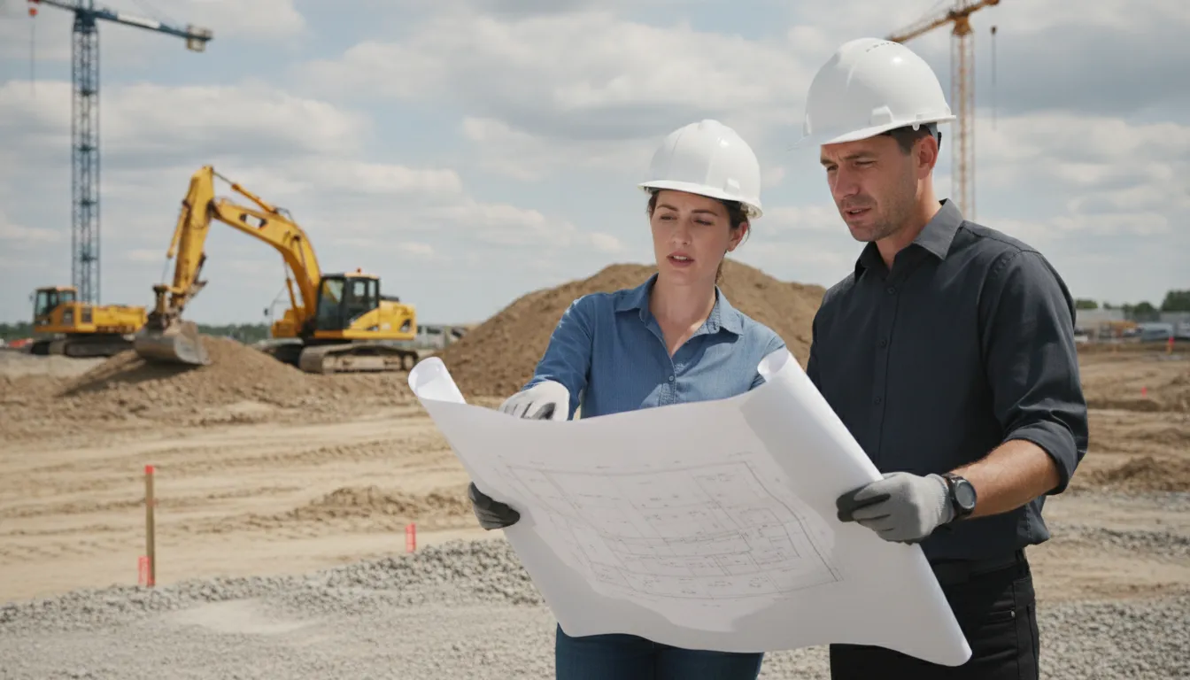 Construction professional reviewing an early commercial development site