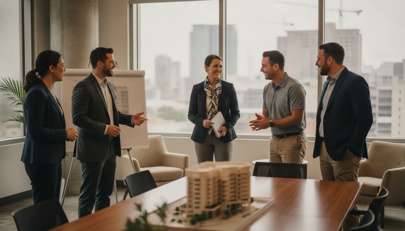 Texas construction business development team discussing project visibility