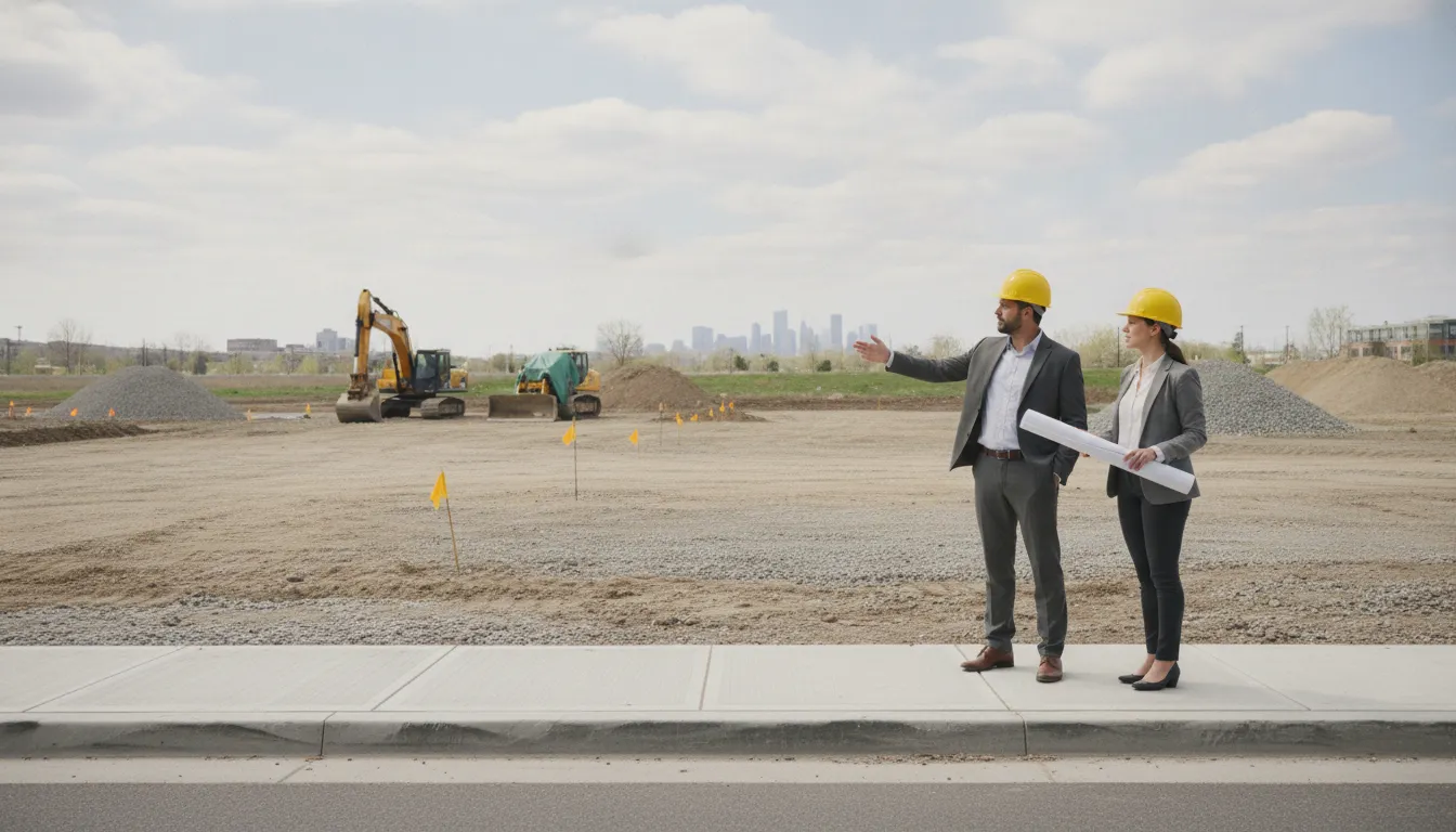 Planner observing a future commercial construction site