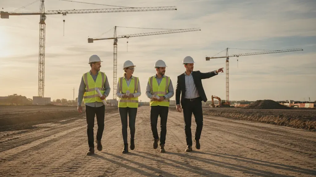Construction BD team walking a commercial development site before bidding