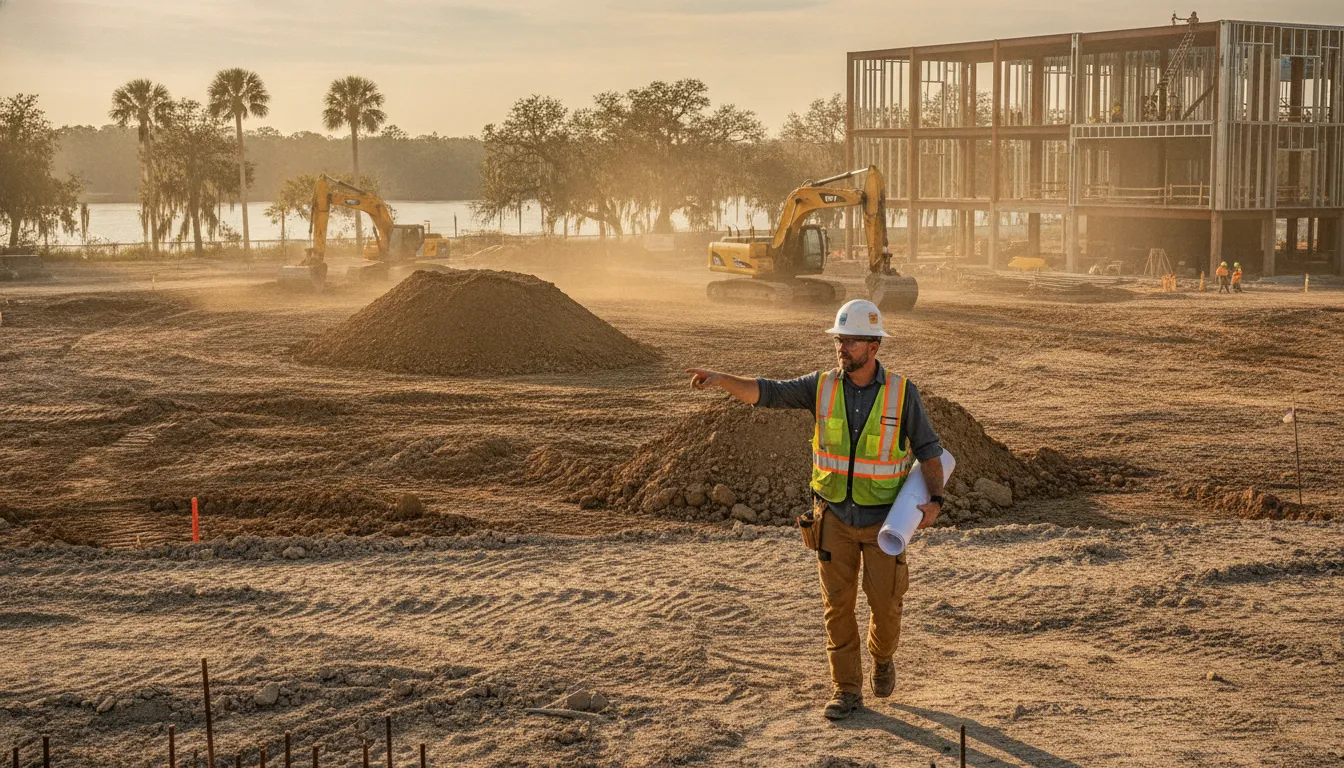 Jacksonville office construction site with early structural work